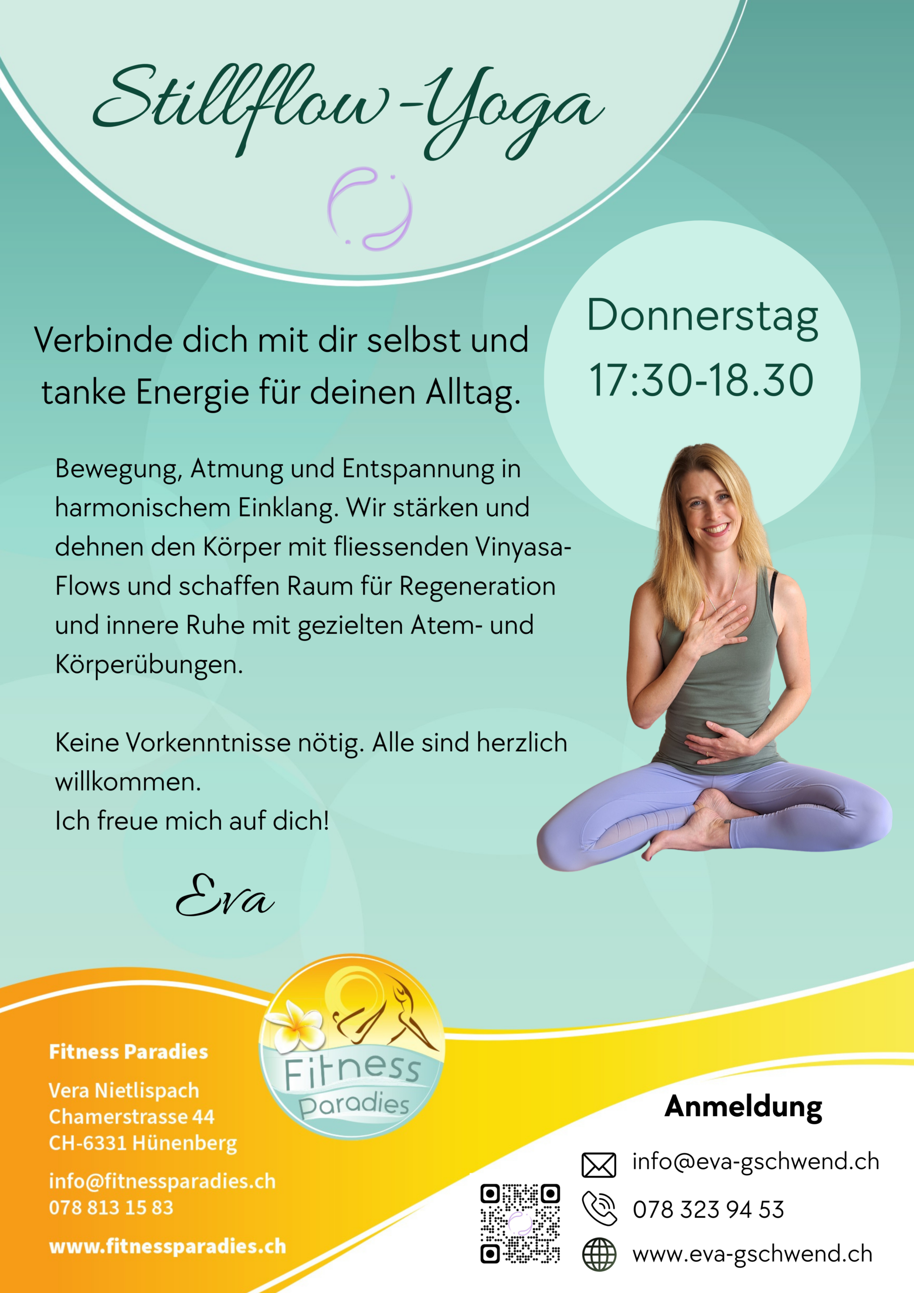 Stillflow-Yoga Fitnessparadies Sillflow-Yoga Flyer Eva Gschwend